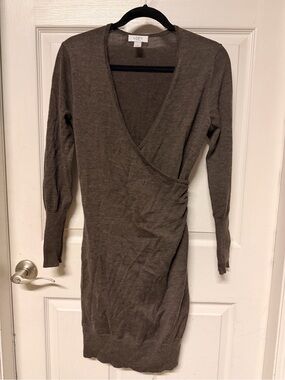 LOFT Brown Wrap-Front Long Sleeve Knit Dress